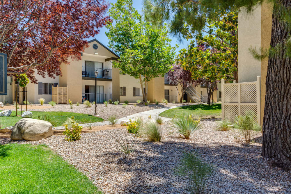 Professionally maintained landscaping throughout our garden-style community at Mountain Vista in Victorville, California