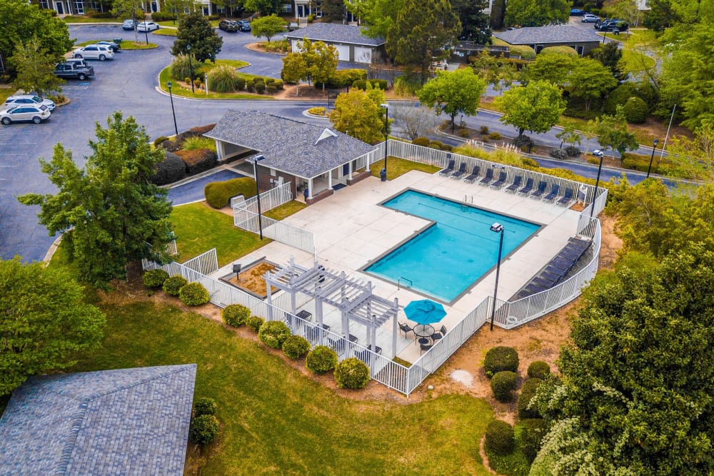 Aerial View of the Swimming Pool at Manchester at Wesleyan Apartment Homes in Macon, Georgia
