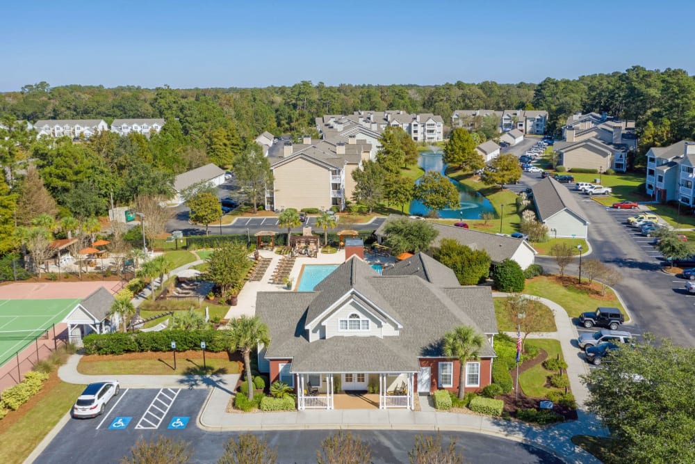 Overlooking view of clubhouse and more at Palmetto Pointe in Myrtle Beach, South Carolina