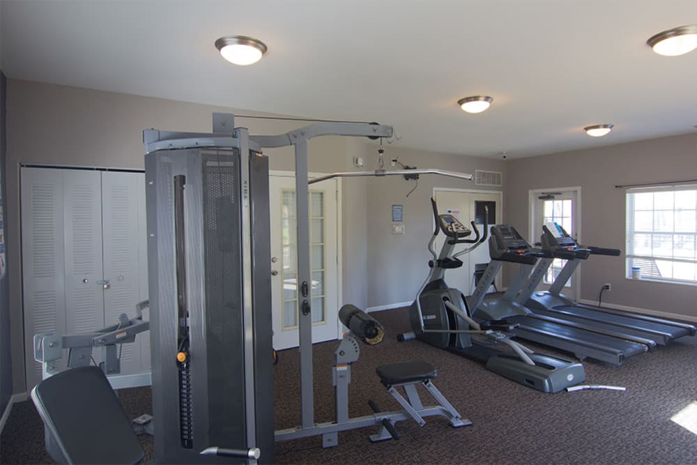 Fully-equipped fitness center at Preserve at Sagebrook Apartment Homes in Miamisburg, Ohio
