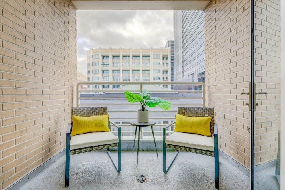 Cute and cozy private balcony at 17th Street Lofts in Atlanta, Georgia