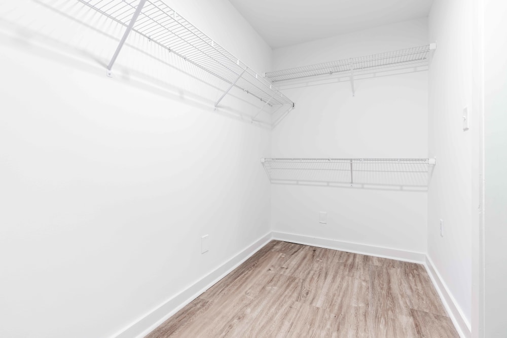 Spacious airy walk-in closet at 17th Street Lofts in Atlanta, Georgia