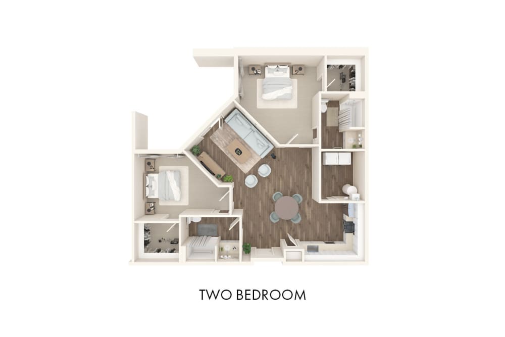 3D Bedroom Floor Plan Layout at The Landings at Gentry Park