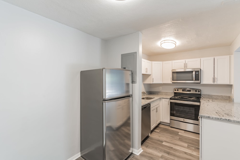 Steel appliance kitchen at Park Village West in Westborough, Massachusetts