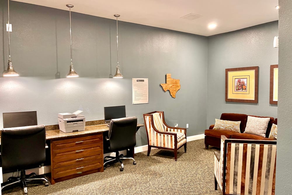 Resident business center at The Abbey at Grant Road in Houston, Texas