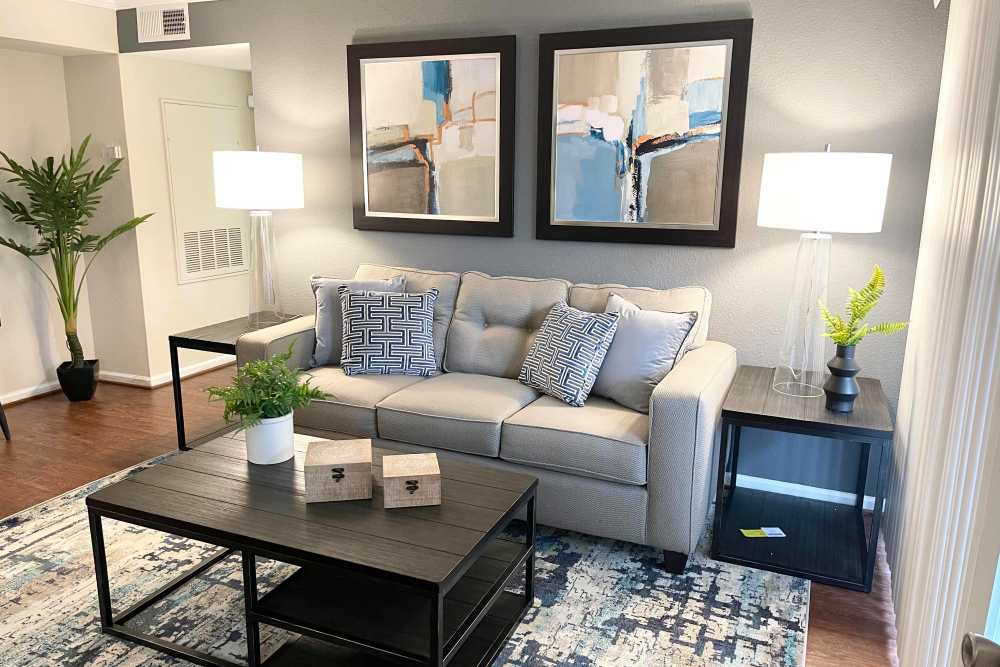 Spacious living rooms at The Abbey at Jones Road in Houston, Texas