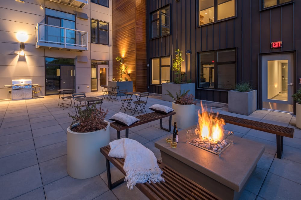 Fire pits outside at Ascend in Portland, Oregon