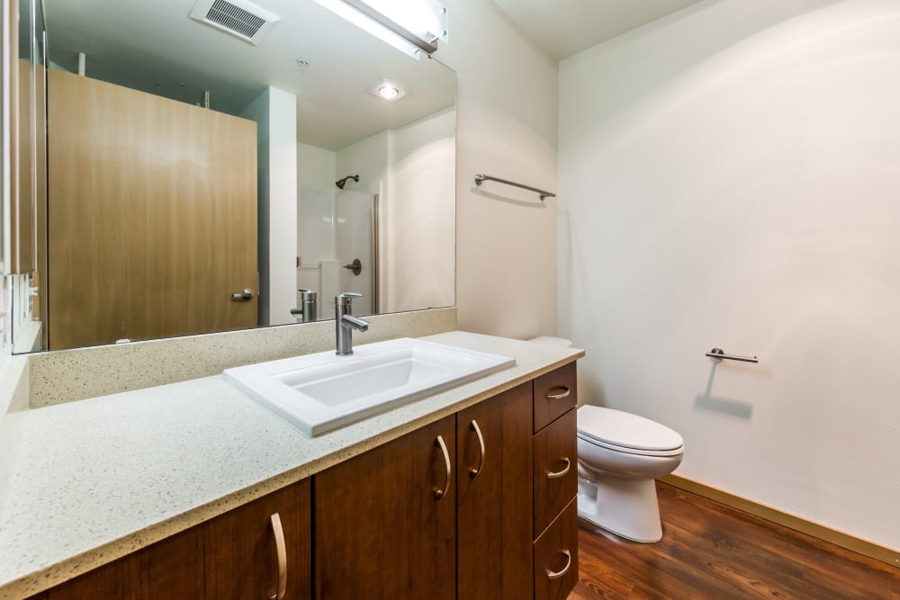 Clean bathroom at Marq West Seattle in Seattle, Washington