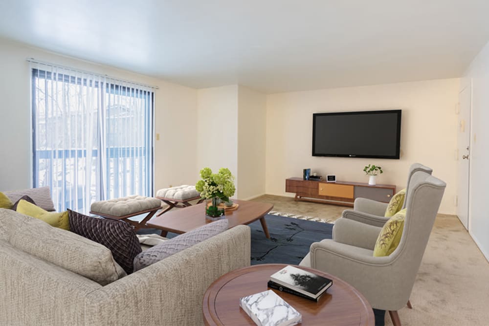 Model living room at High Acres Apartments & Townhomes in Syracuse, New York