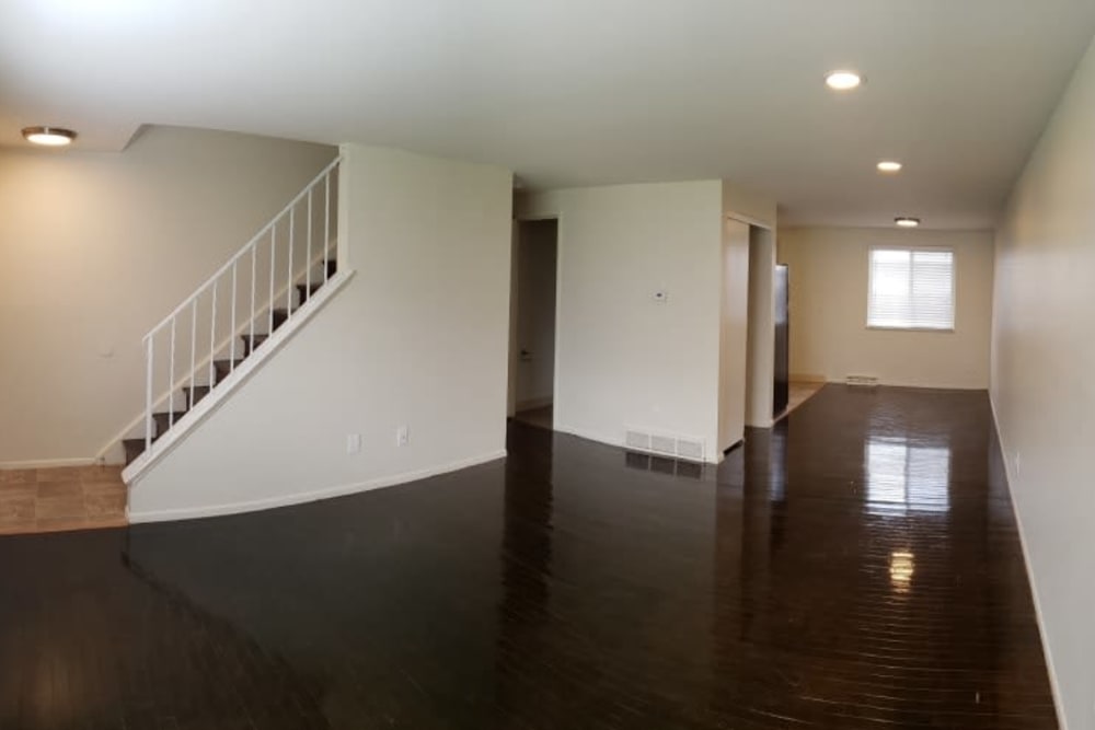 Living room of unit at Shaker Square Townhome Apartments