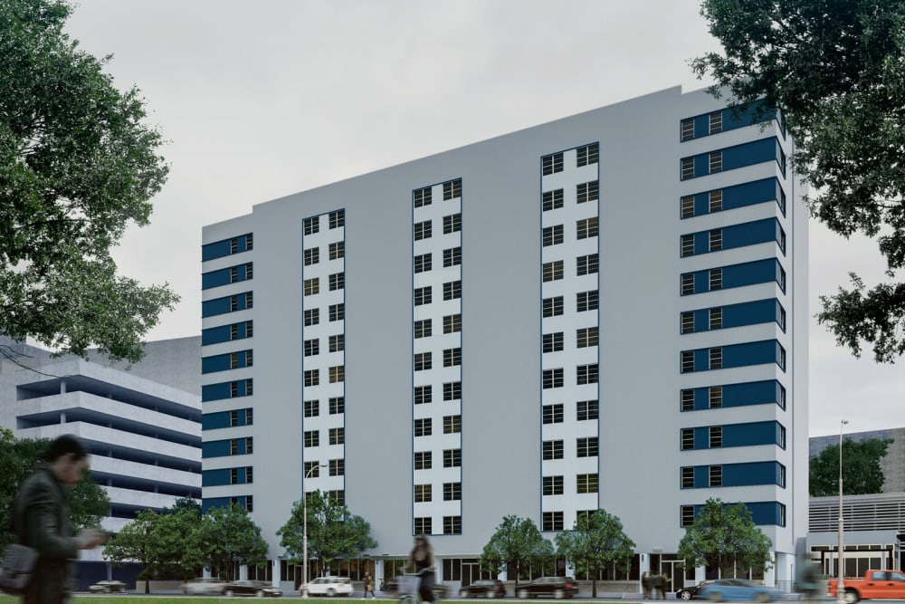 Exterior of our luxury high-rise student living community at Thirteen15 in New Orleans, Louisiana