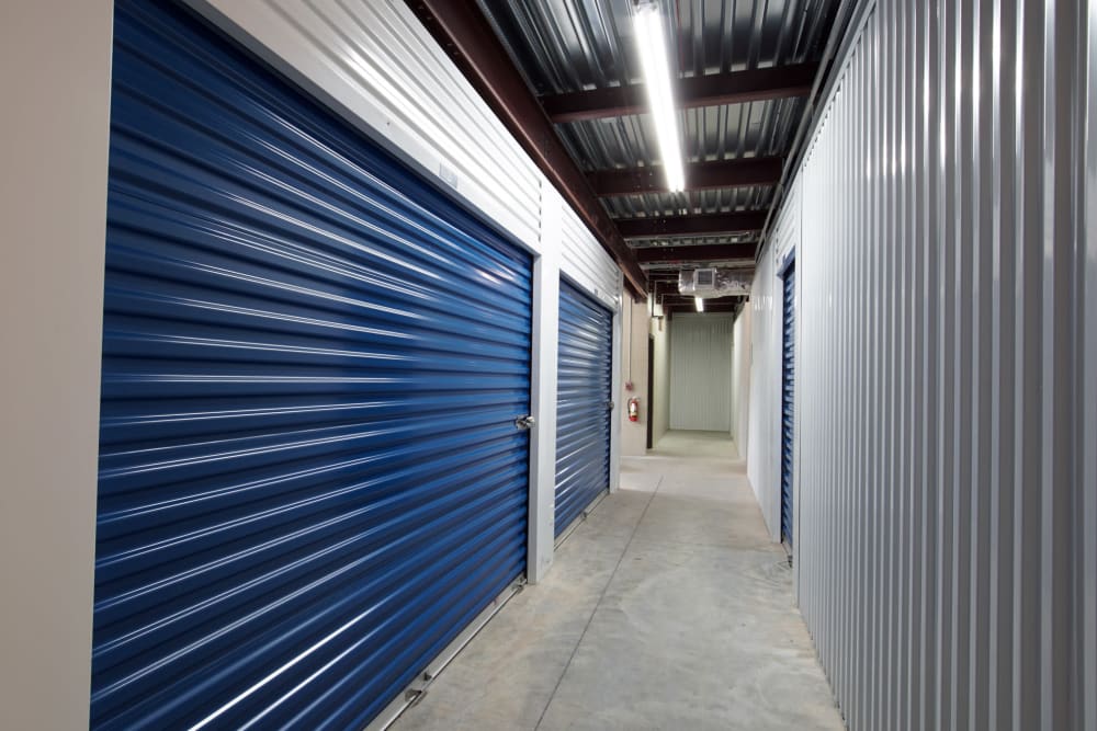 Hallway with large units at Best American Storage in Lynn Haven, Florida