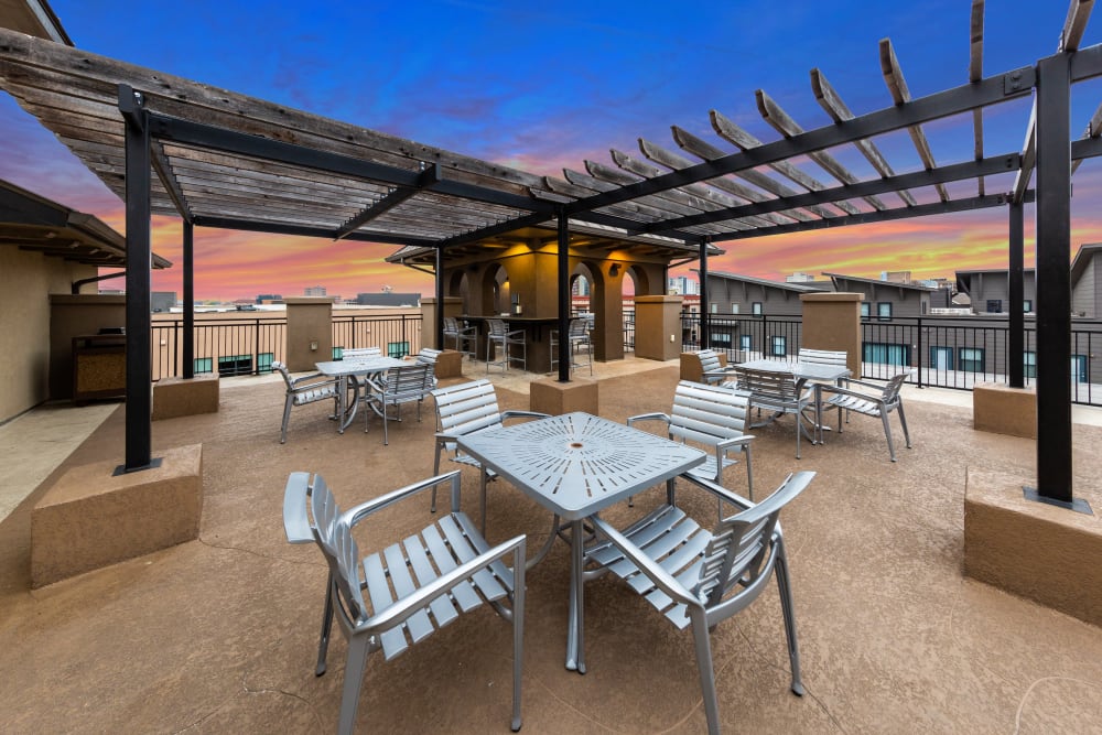 Outdoor patio with a stunning view at Regents West at 26th in Austin, Texas