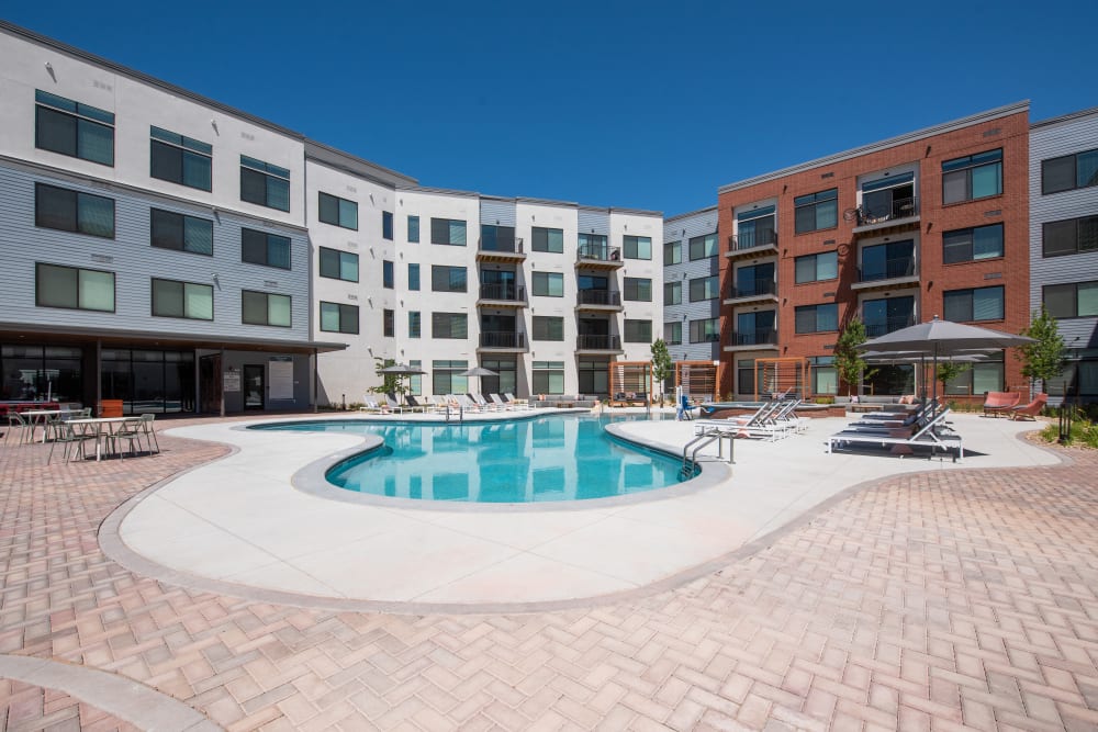 Resort-style swimming pool at Marq Iliff Station in Aurora, Colorado