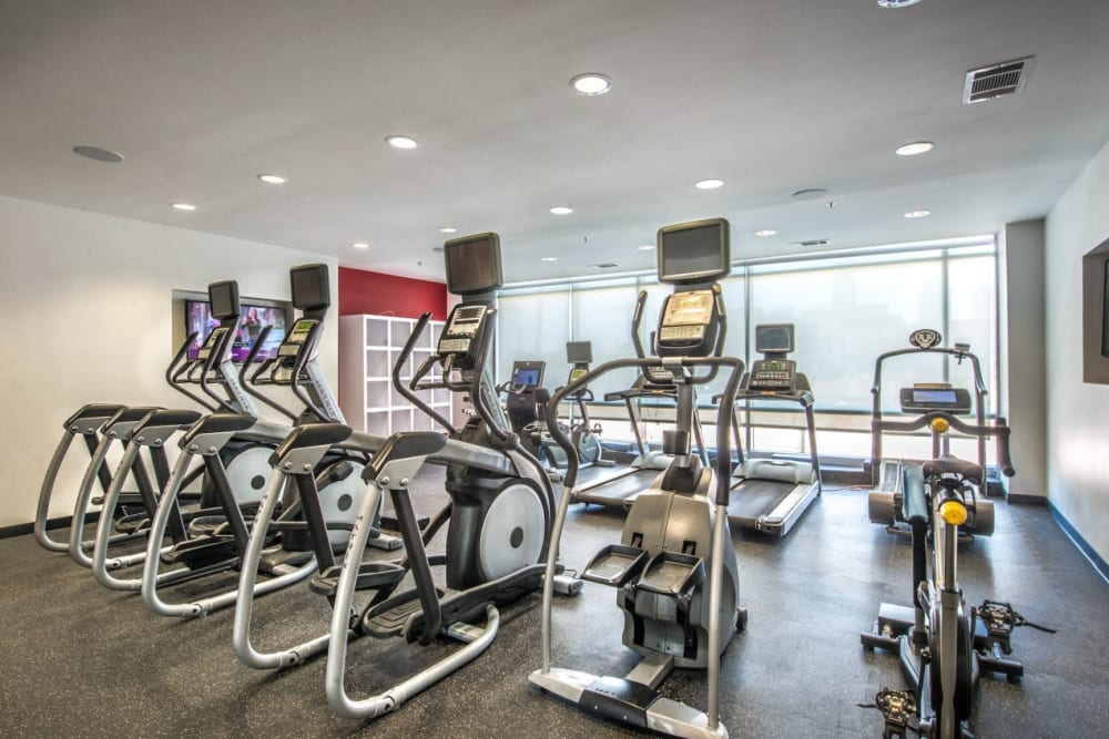 Cardio area at the fitness center at Macallan at Ross in Dallas, Texas