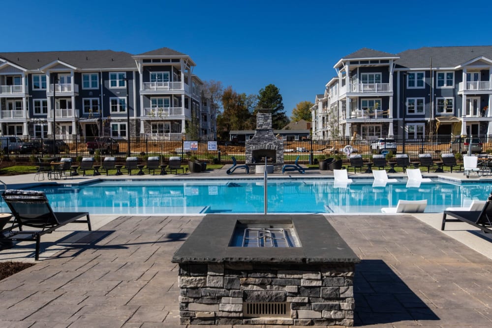 Pool area with a nice firepit to sit around when its cold at Parc at Murfreesboro in Murfreesboro, Tennessee