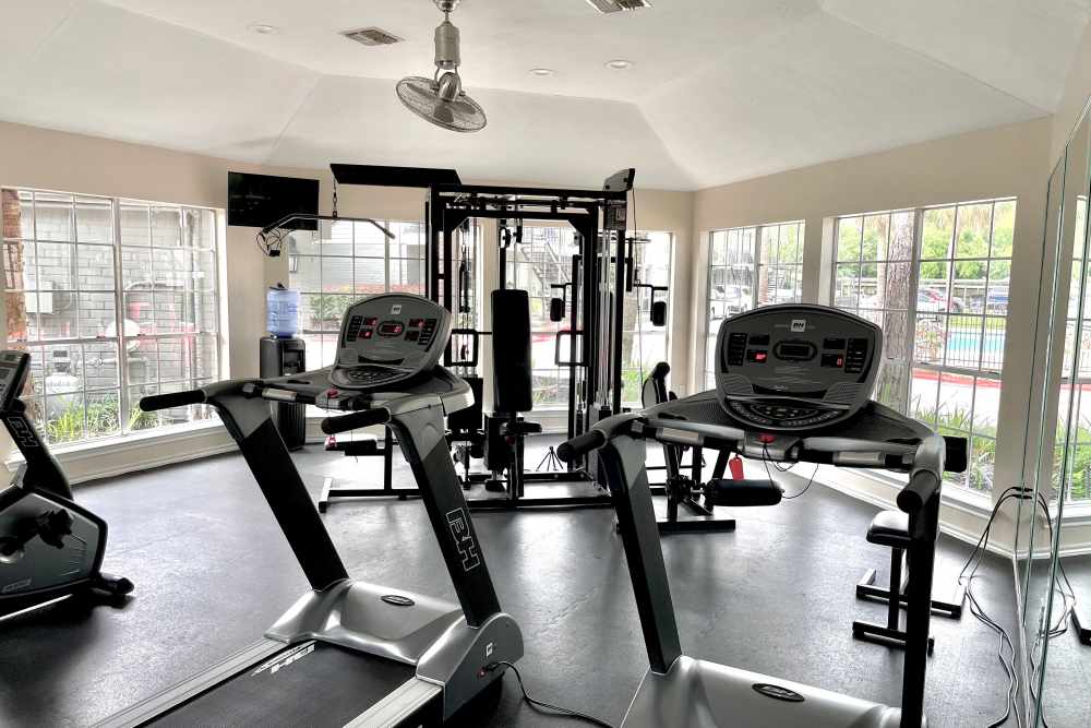 Modern fitness area at The Abbey at Briargrove Park in Houston, Texas