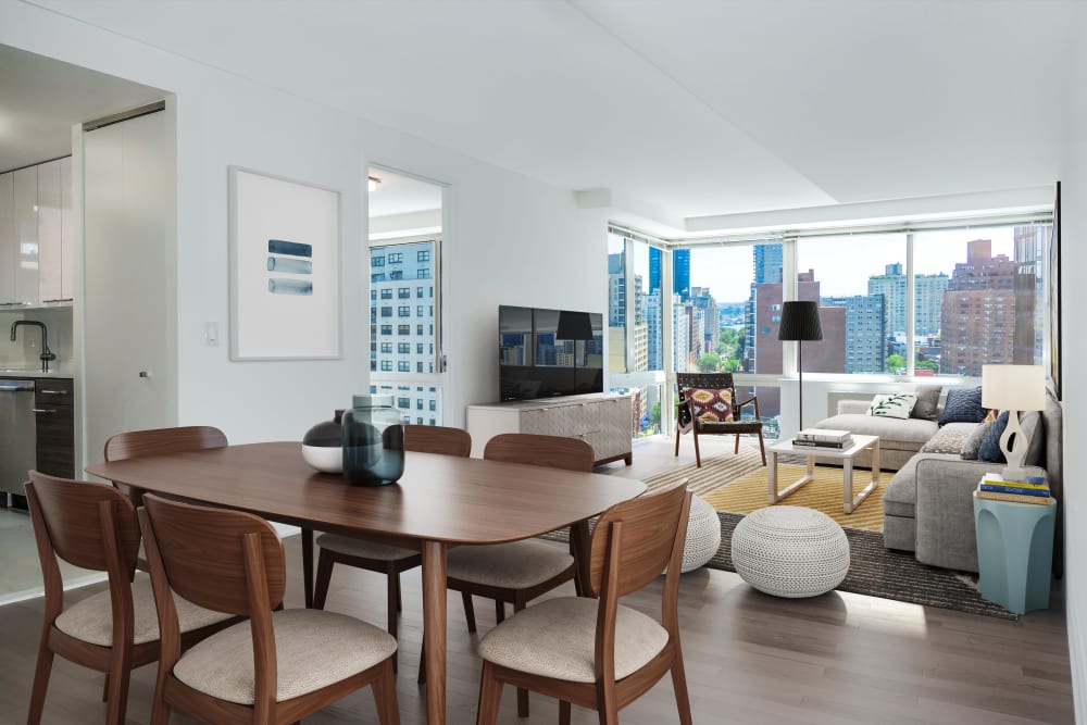 Open concept living and dining area at The Ventura in New York, New York