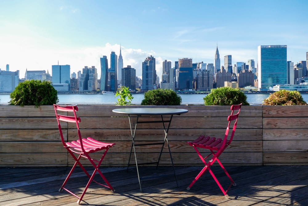 Gorgeous rooftop views and eating area at The Maximilian in Queens, New York