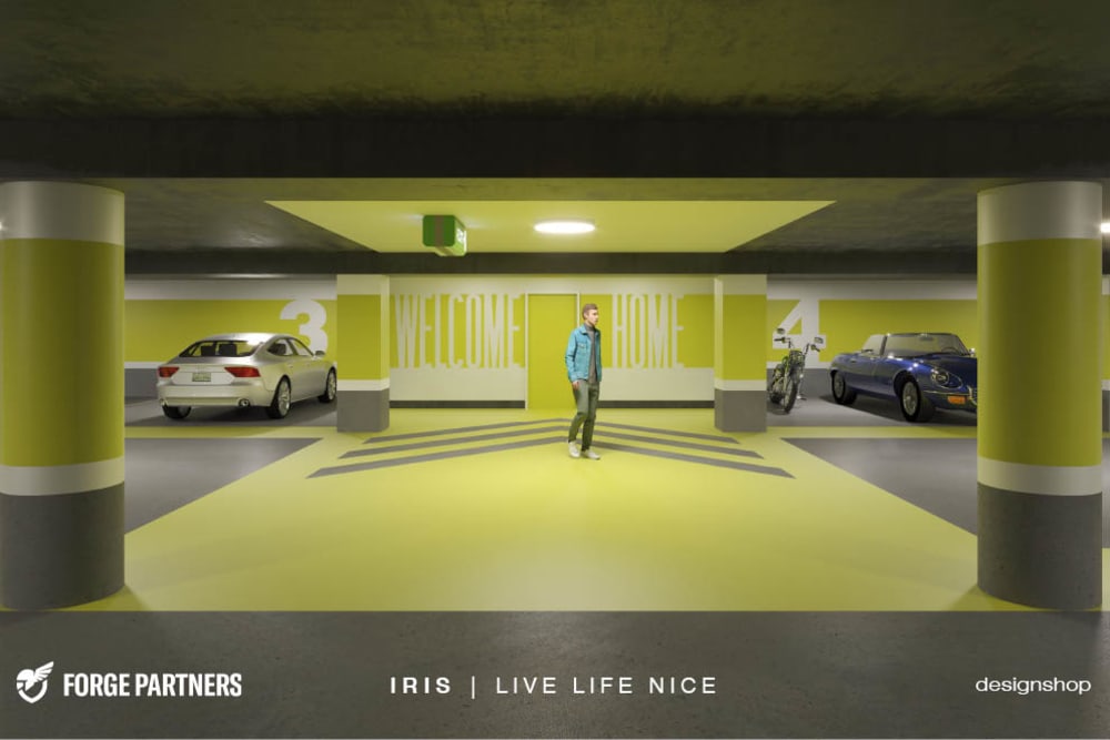 Modern parking garage at Iris Apartments in Memphis, Tennessee