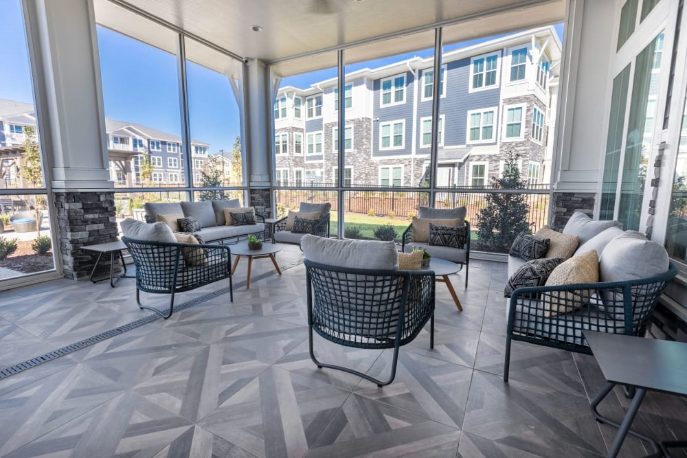 Stunning views from the clubhouse with lots of cozy chairs to relax in at Parc at Murfreesboro in Murfreesboro, Tennessee
