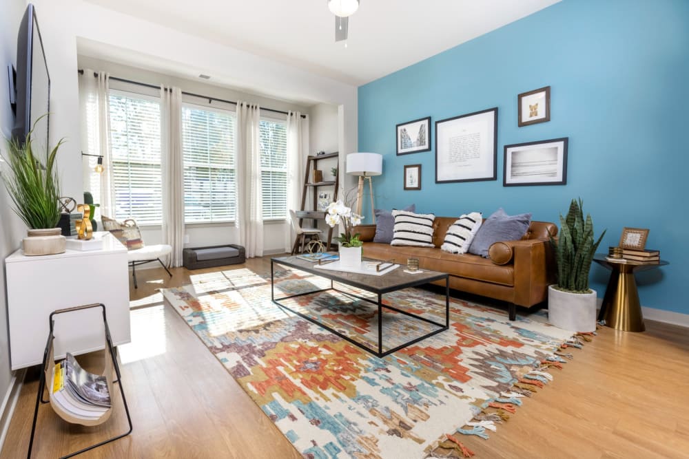 Spacious and bright living room area at Parc at Murfreesboro in Murfreesboro, Tennessee
