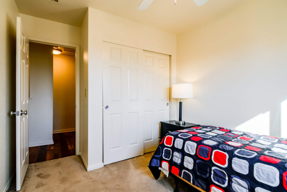 A welcoming second bedroom in a townhome at Serra Mesa in Oceanside, California