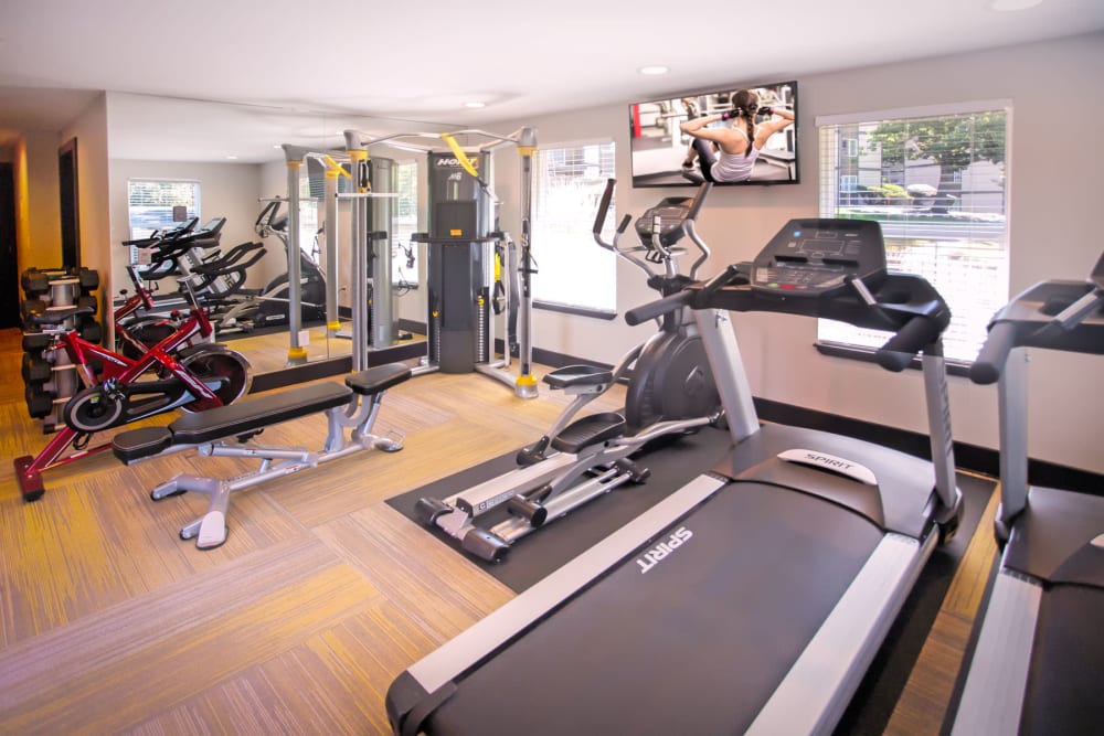 Treadmills in the fitness center at Haven Apartment Homes in Kent, Washington