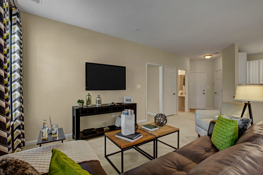 Model living room at Windsor Commons Apartments in Baltimore, Maryland