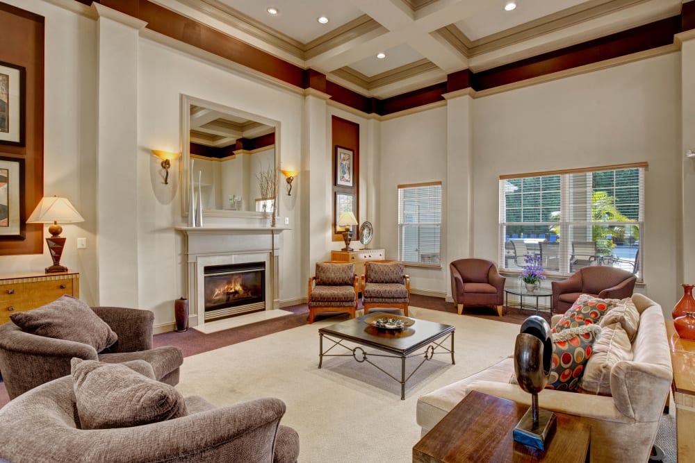 Clubhouse with fireplace at Windsor Commons Apartments in Baltimore, Maryland