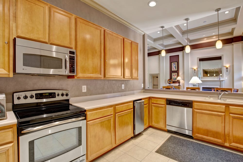 Clubhouse kitchen at Windsor Commons Apartments in Baltimore, Maryland