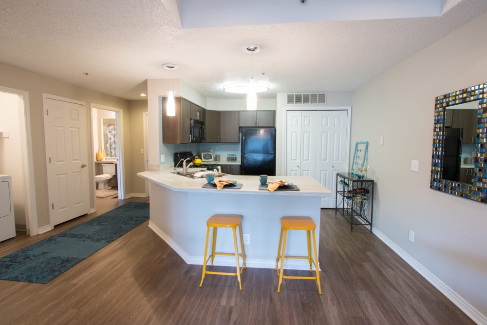 Luxury upgraded kitchen offering expansive island at Ashford Belmar in Lakewood, Colorado