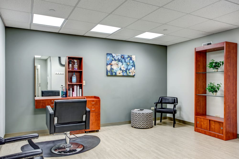 On-site hair salon for residents at Hanover Place in Tinley Park, Illinois