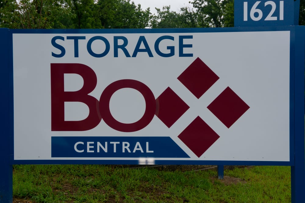 Front sign at Storage Box Central in Lindenwold, New Jersey