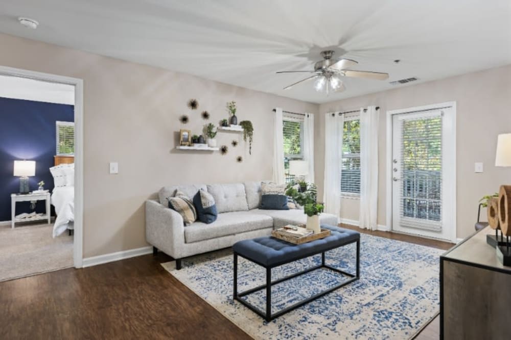 Well decorated model living room at Marquis on Cary Parkway