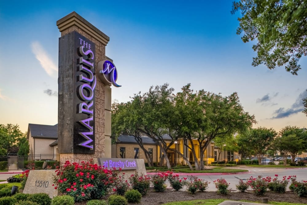 Front entry sign at The Marquis at Brushy Creek in Austin, Texas