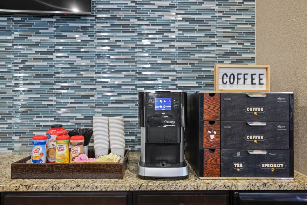 Free coffee on site at The Marquis at Brushy Creek in Austin, Texas