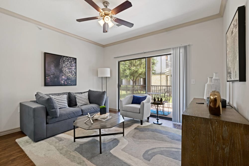 Well decorated model living room at The Marquis at Brushy Creek