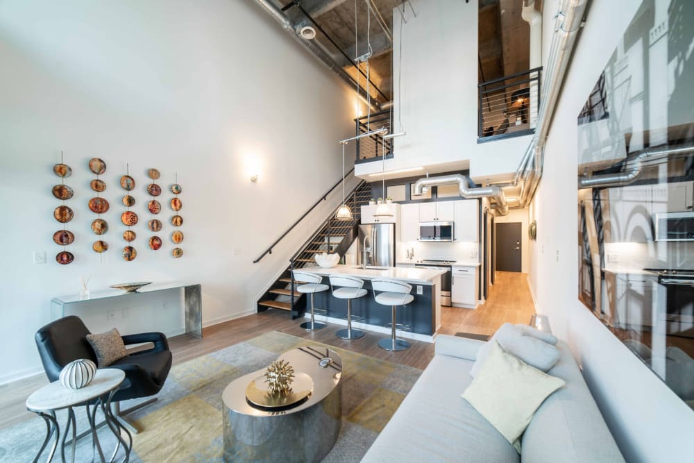 Well-decorated model loft at 17th Street Lofts in Atlanta, Georgia