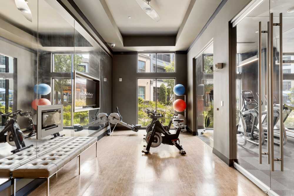 Modern fitness room at The Abbey at Northpoint in Spring, Texas