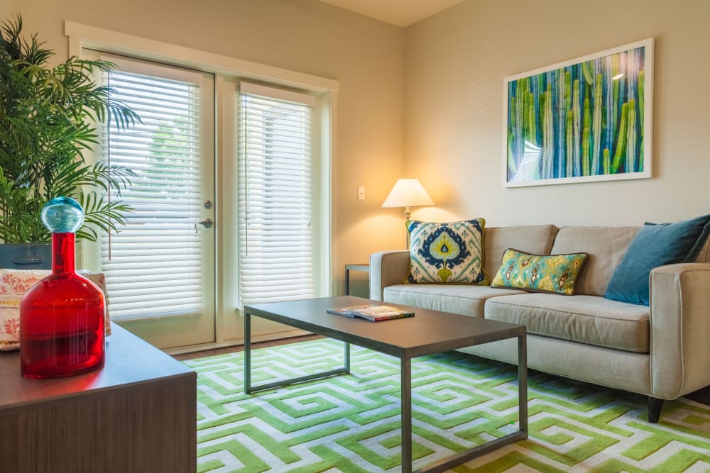 Model living room at Capitol Flats in Santa Fe, New Mexico