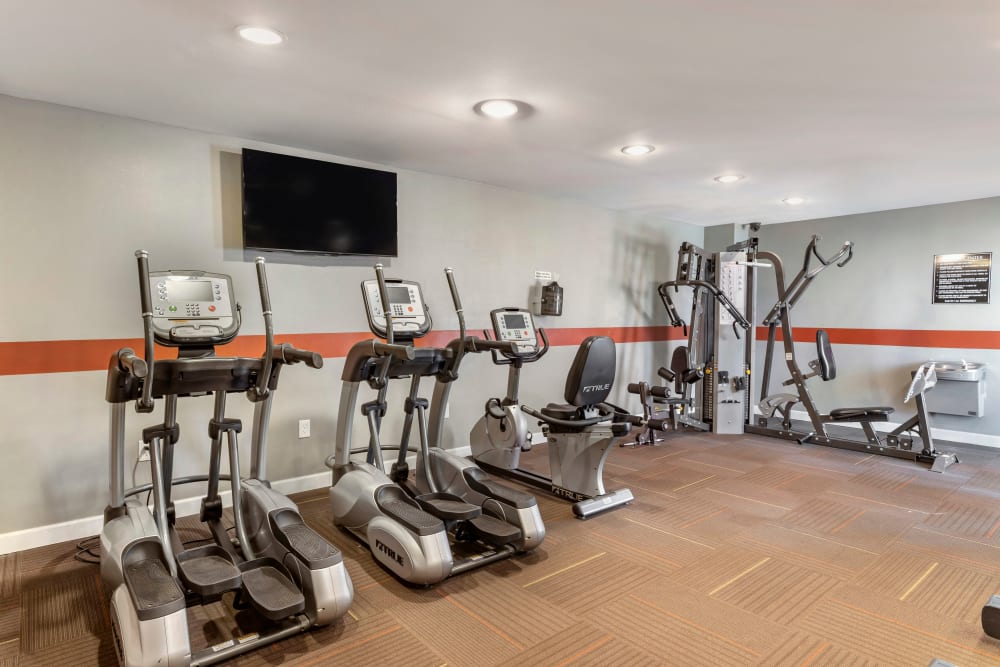 Fully equipped fitness center at Foundations at Austin Colony in Sugar Land, Texas