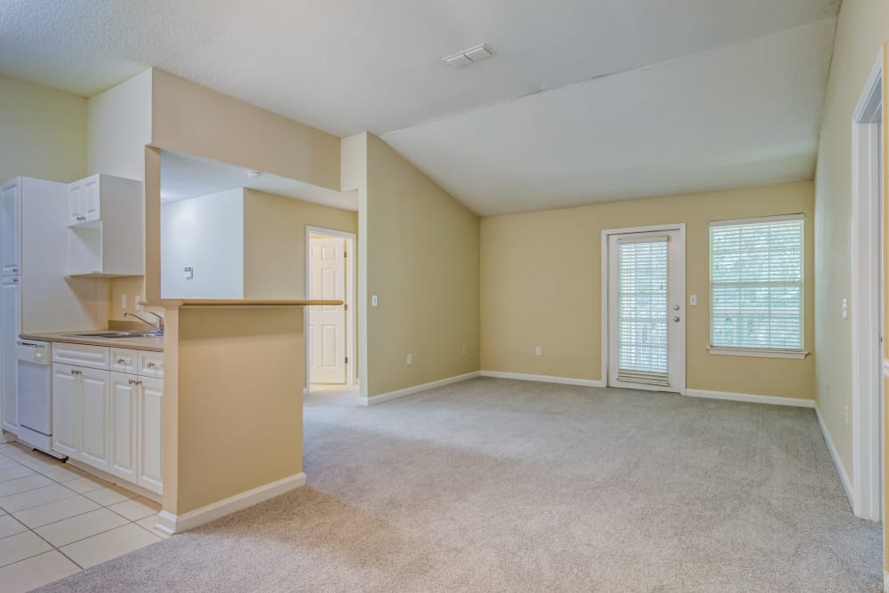 Kitchen and living area at Beechwood Pines in Athens, GA
