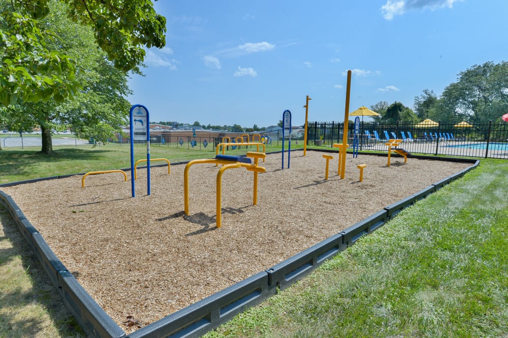 Exterior Fitness Stations at William Penn Village Apartment Homes in New Castle, Delaware