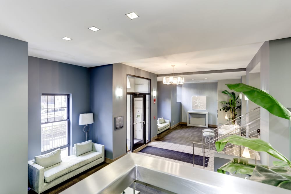 Spacious and modern looking lobby area where residents can relax at 1630 R St NW in Washington, District of Columbia