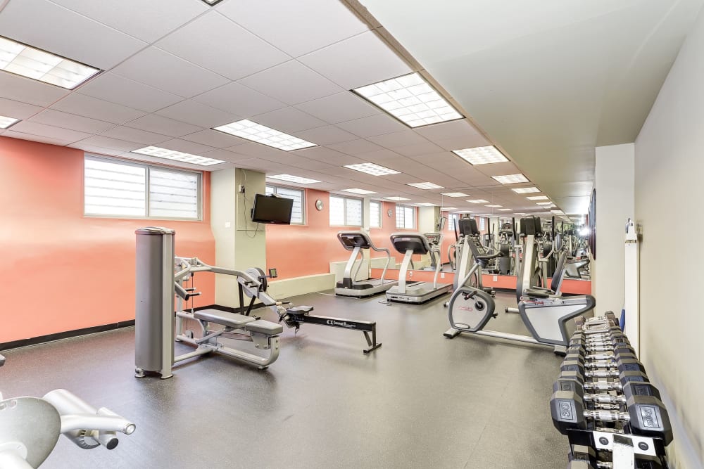 Large fitness center for residents at Bristol House in Washington, District of Columbia