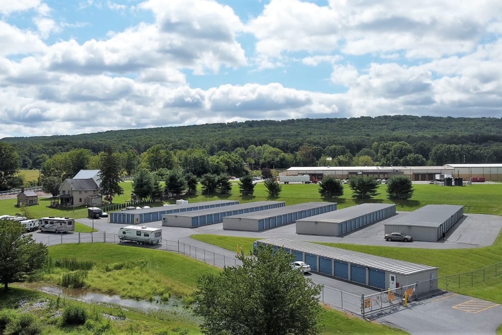 Aerial view of the facility at Storage World in Womelsdorf, Pennsylvania