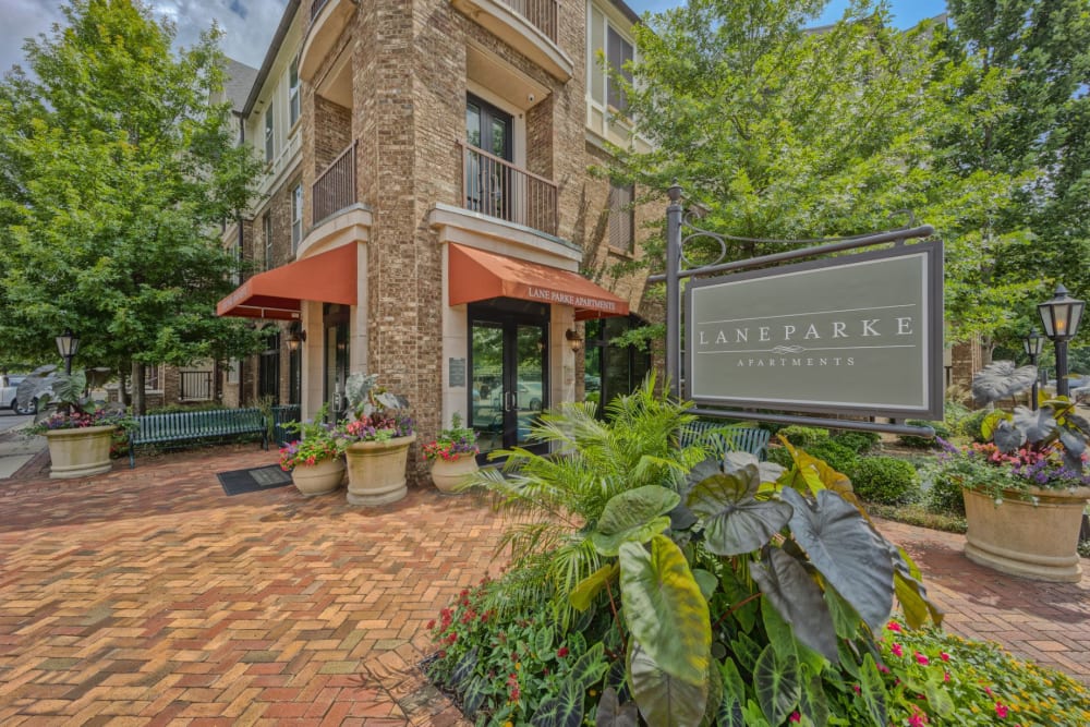 Exterior of leasing office at Lane Parke Apartments in Mountain Brook, Alabama