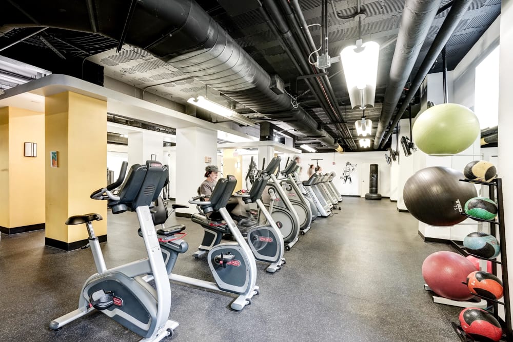 Full fitness area for residents to use at Dorchester House in Washington, District of Columbia