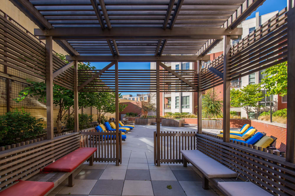 Outdoor covered seating for residents to relax in and enjoy their free time in at Dorchester West in Washington, District of Columbia